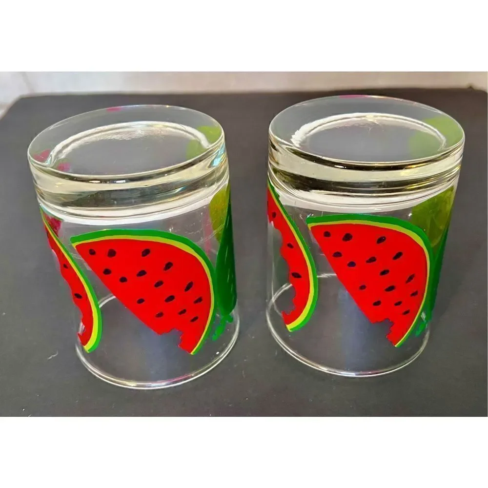 2 Vintage Watermelon Glasses, Lowballs, Cocktail Glasses EVC